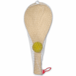 PALETA DE MADERA CON PELOTA EN RED CON GANCHO