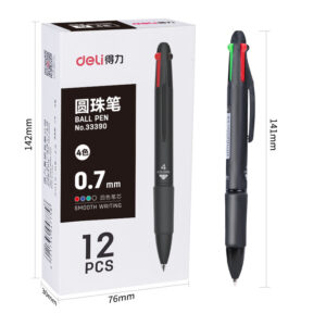 BOLIGRAFO RETRACTIL 0,7MM 4 EN 1 CON GRIP - CUERPO NEGRO - TINTA AZUL, VERDE, NEGRO, ROJO