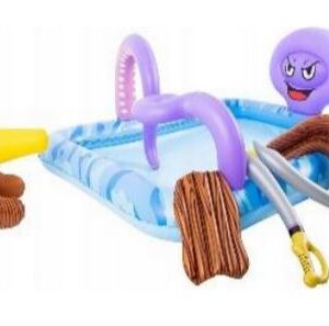 PILETA INFLABLE CON TOBOGAN, SPRAY Y JUEGOS EL SET INCLUYE 2X ESPADA, TOBOGÁN, CAÑÓN DE AGUA, TABLA