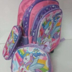 MOCHILA CARRO SET ESCOLAR +LUNCHERA+CANOPLA UNICORNIO