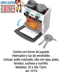 "COCINA CON HORNO DE JUGUETE INTERRUPTOR Y LUZ DE ENCENDIDO. INCLUYE: POLLO ROSTIZADO, OLLA CON TAPA, PLATO, TENEDOR, CUCHARA Y CUCHILLO MEDIDAS PACKAGING 25 X 20 X 13 CM"