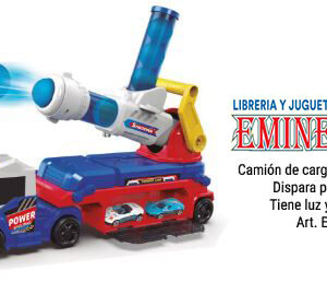"CAMIÓN DE CARGA CON 2 AUTOS Y DISPARA PELOTITAS TIENE LUZ Y SONIDO MEDIDAS PACKAGING: 28X 54 X 13 CM"