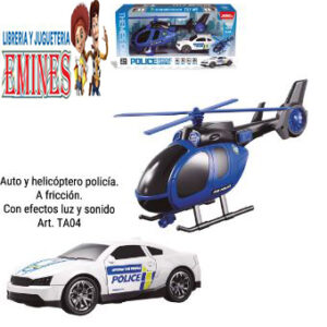 "AUTO Y HELICÓPTERO POLICÍA. A FRICCIÓN CON EFECTOS LUZ Y SONIDO MEDIDAS PACKAGING: 18,5 X 38,5 X 12CM"