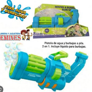"PISTOLA DE AGUA Y BURBUJAS 2 EN 1. INCLUYE LÍQUIDO PARA BURBUJAS. FUNCIONA CON PILAS MEDIDAS PACKAGING 27,5 X 40,5 X 11,5 CM"