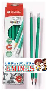 LAPIZ NEGRO SKYCOLOR x 12 unid. HB INFINITY C/GOMA